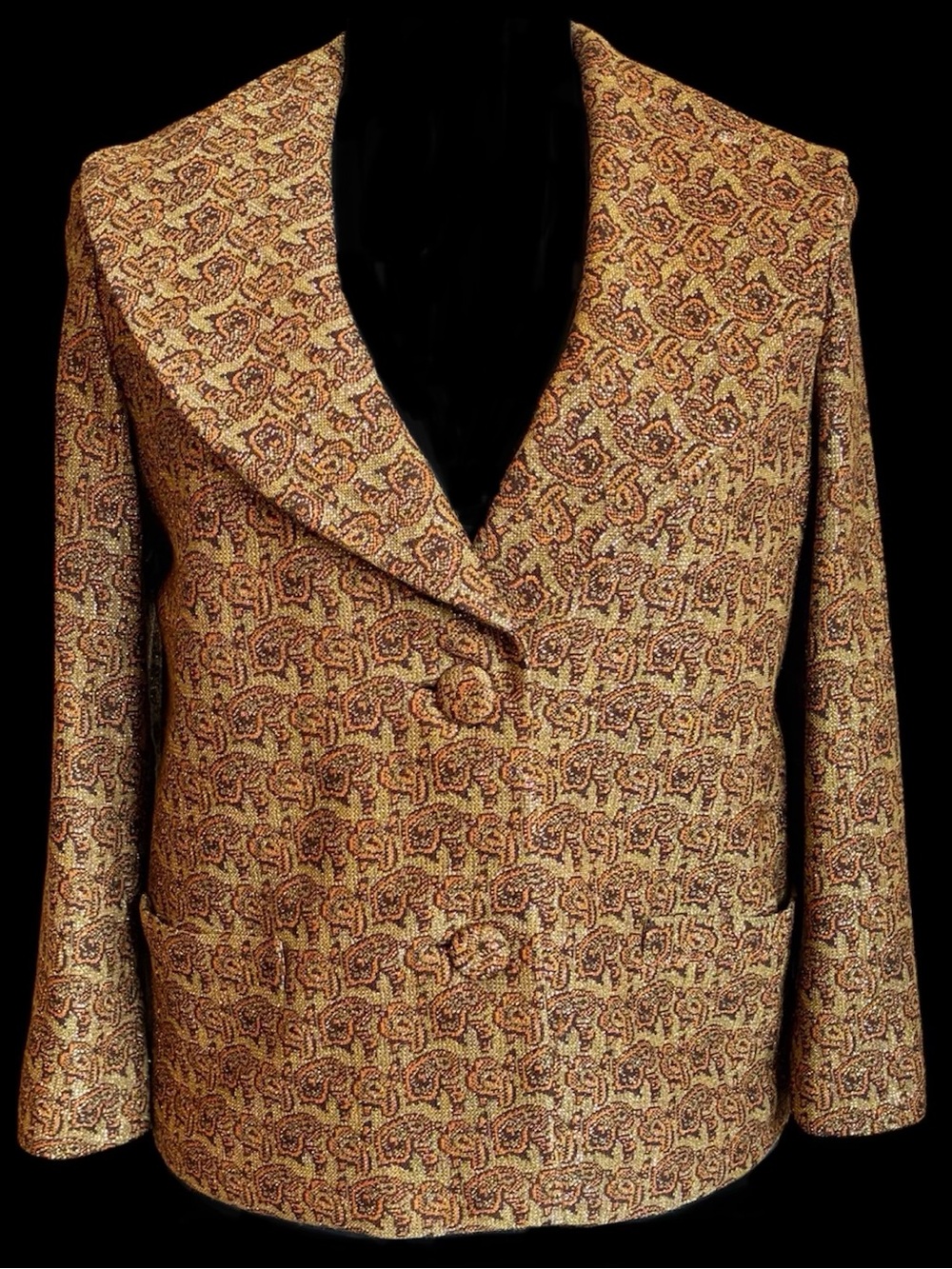 Vintage Evening Jacket Gold Paisley Fancy Blazer 60s 70s
